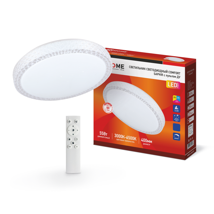 Светильник светодиодный COMFORT SAPHIR 55Вт 230В 3000-6500K 4400Лм 400x95мм с пультом ДУ IN HOME