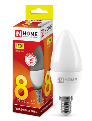 Лампа светодиодная LED-СВЕЧА-VC 8Вт 230В Е14 3000К 760Лм IN HOME Лампа светодиодная LED-СВЕЧА-VC 8Вт 230В Е14 3000К 760Лм IN HOME