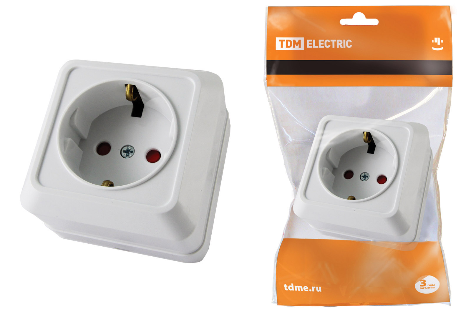 Розетка 2П+З открытой установки с з/ш IP20 16А, белый Ладога